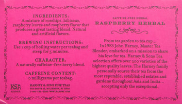 Harney & Sons Raspberry Tea, Caffiene Free Herbal, Red, 50 Count